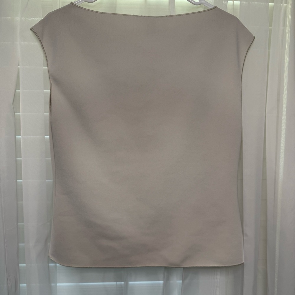 H&M Minimalist Boatneck Top | Cream Off-White Sleeveless Thick Jersey Slim Fit L - Picture 7 of 7